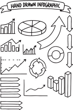 Hand drawn sketch arrows and graphs vector set illustration for business and finance infographic design.
