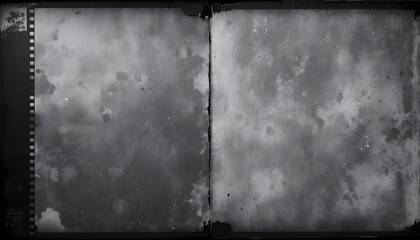 horizontal vintage film strip border and double frame with heavy grunge and cloudy black and white texture for cinematic design