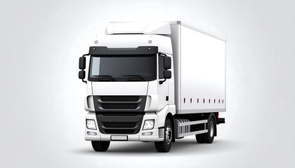 A digitally rendered white delivery truck, facing forward. The truck has a cargo box and a cab with dark windows, against a gradient white background
