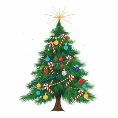 Fototapeta premium Vibrant Christmas tree with colorful ornaments and star