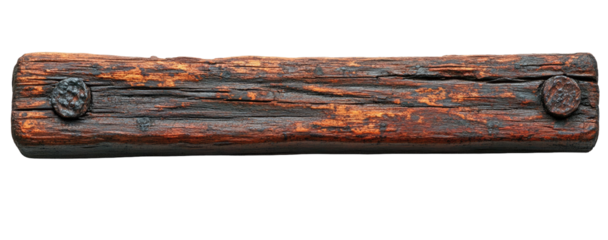 Weathered wood plank with rusty nails, displaying texture and age