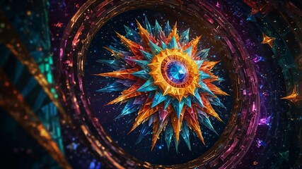Fototapeta premium Mandala in 3D captured in a tranquil and artistic setting showcasing geometric symmetry, spiritual symbolism, and modern depth with intricate design and calming visual impact