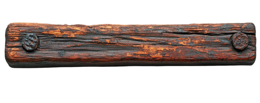Weathered wood plank with rusty nails, displaying texture and age