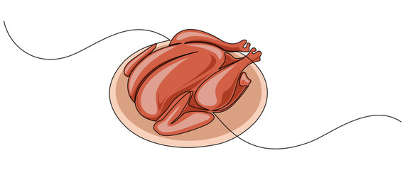 line art Roast turkey on a platter, traditional Thanksgiving dinner, line art style vector eps