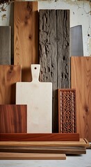 Assortment of Wood Textures and Cutting Board.