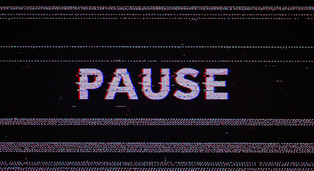 Dynamic pause screen effect with vibrant glitch art aesthetic for modern design projects and artistic expressions, capturing digital interruption