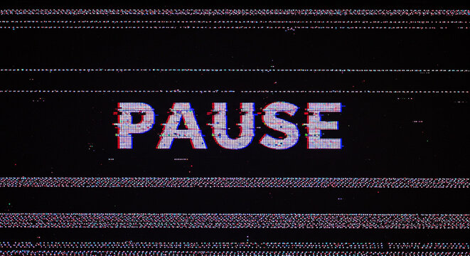 Dynamic pause screen effect with vibrant glitch art aesthetic for modern design projects and artistic expressions, capturing digital interruption