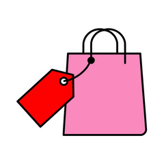 Vector art of pink shopping bag with a red price tag