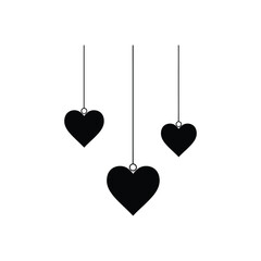 Hanging Heart Ornaments in Black and White minimalist love valentine decoration symbol shape design graphic illustration simple