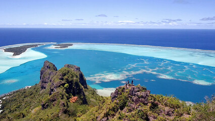 Luxury resort photo of Bora Bora tropical paradise islands. Coral reef, azure ocean, mountain, 
sky...