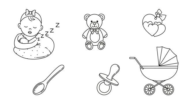 Adorable Baby Elements Outline Collection