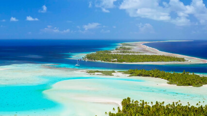 Luxury resort photo of Bora Bora tropical paradise islands
with palm trees. Aerial 
perspective...