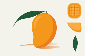 Vector art of mango fruit with leaf and slice vector illustration