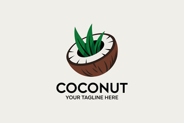 Vector art of coconut logo design with palm leaves