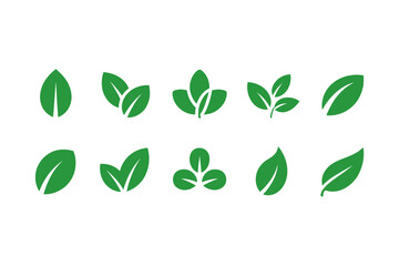 Vector art of set of green leaf icons for nature concept