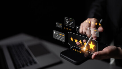 Customer centric review and rating system supports product review, digital rating concept, and...