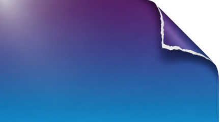 Gradient paper transitioning from purple to blue with a triangular torn corner, smooth matte texture, soft paper grain, realistic lighting, isolated on transparent background