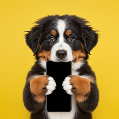 Adorable Puppy with Smartphone: Embracing Technology in a Stylized 3D Realism