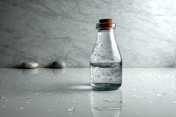 Refreshing Still Life: A Glass Bottle of Water with Marble Background