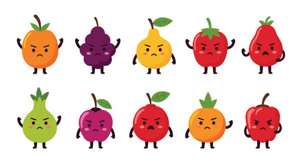 A collection of cute angry cartoon fruits expressing their displeasure.