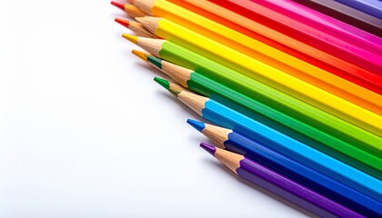 Gradient row of vertically aligned colored pencils forming symmetrical V-shape, transitioning from dark to light hues.