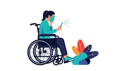Person in a wheelchair using a smart phone for communication and entertainment.