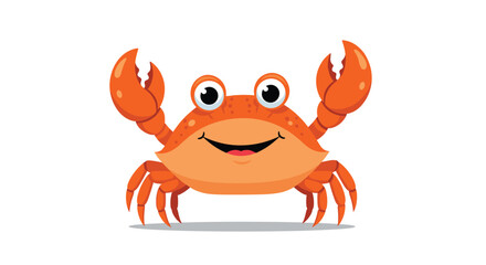 A happy cartoon crab with raised claws and big eyes.