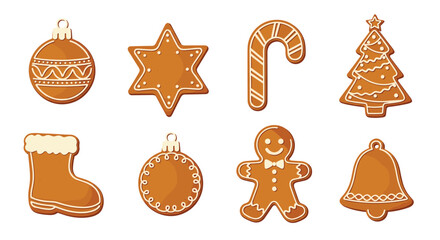 A collection of christmas gingerbread cookies arranged in two rows.