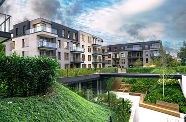 New houses construction. Residential house development	