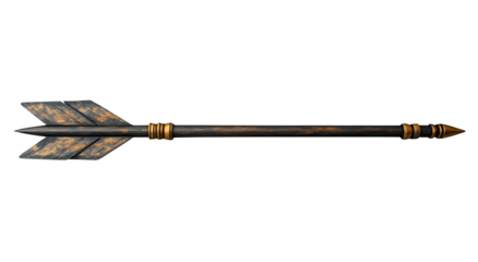 Detailed, rusty arrow with feathered fletching and pointed tip