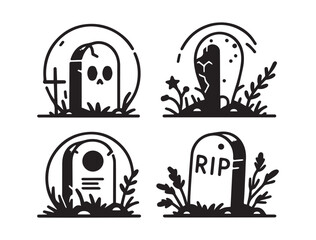 Minimal Tombstone Silhouette Illustration for Clean Halloween Vector Themes
