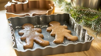 mom and daughter bake gingerbread cookies in the form of men in the kitchen, dough on the table, cookie cutters, ready-made gingerbread, photos.