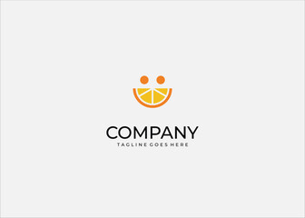 Creative orange smile logo design made from fruit slice and happy face concept, bright yellow vector symbol for food, drink, and health branding
