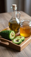 Bitter Melon and Oil - A Natural Remedy Still Life.