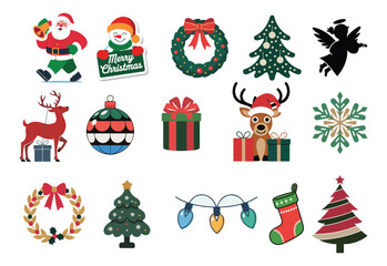 set of Christmas Celebration Icon Festive Christmas Elements