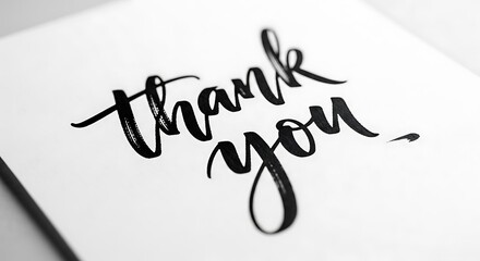 Elegant Thank You Note with Calligraphy on White Paper.