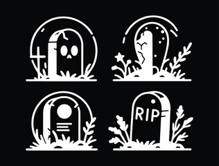 Ghost and Grave Illustration Vector for Eerie Night Scene Design Projects