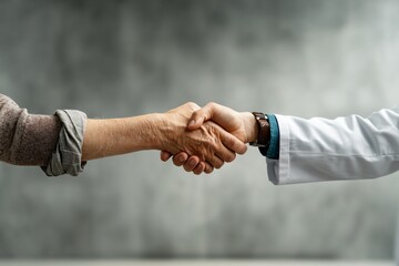 A doctor and a patient shake hands, a symbol of care and hope in the medical field