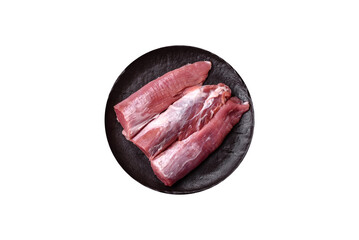 Raw pork tenderloin, fresh meat, a source of protein, and an ingredient for a meal. Pork tenderloin