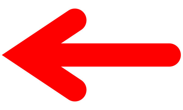 Flecha roja apuntando hacia la izquierda. S&iacute;mbolo de direcci&oacute;n, paso anterior, retroceso o vuelta. Aislado en fondo negro.