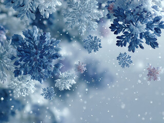 Digital artwork winter scene with abstract ice crystals, varying shapes and sizes, transitioning blues, meltingdissolving crystals, soft blur, muted gradient background, no text, real - AI-Generated