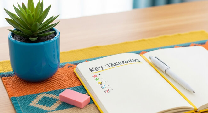 Organize your thoughts and capture key takeaways with this bright and modern notebook, pen, and plant setup