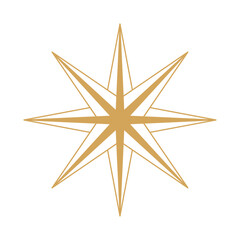 Golden eight-pointed star vector icon. Geometric starburst or compass rose symbol isolated on transparent background.