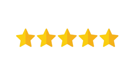 Five golden stars rating system, perfect for reviews, feedback, and achieving top-tier customer satisfaction, representing excellence and success isolated on PNG backgrounds