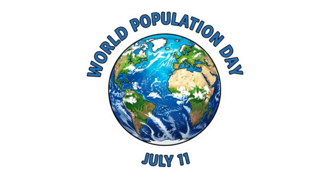 World Population Day graphic celebrating global awareness with a vibrant Earth illustration for social campaigns and informative presentations isolated on PNG backgrounds - Powered by Adobe