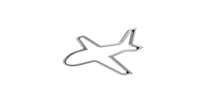 Sleek silver airplane icon soaring against a black background, perfect for travel, aviation, and business concepts, ready for your next project isolated on PNG backgrounds