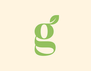 This creative logo features a stylized 'g' intertwined with a leaf, expressing themes of growth, nature, and sustainability, appealing to eco-conscious audiences and brands.