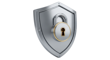 Secure digital protection concept with shield and lock representing data privacy, internet security, and cybersecurity solutions for online safety isolated on PNG backgrounds