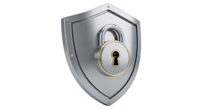 Secure digital protection concept with shield and lock representing data privacy, internet security, and cybersecurity solutions for online safety isolated on PNG backgrounds