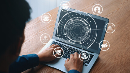 Cyber security icons show cyber attack defense, malware protection, and data security....